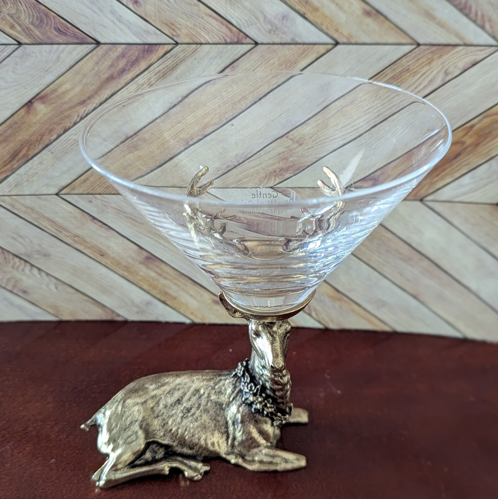 Unique Goldtone Brass Stag Martini Glass